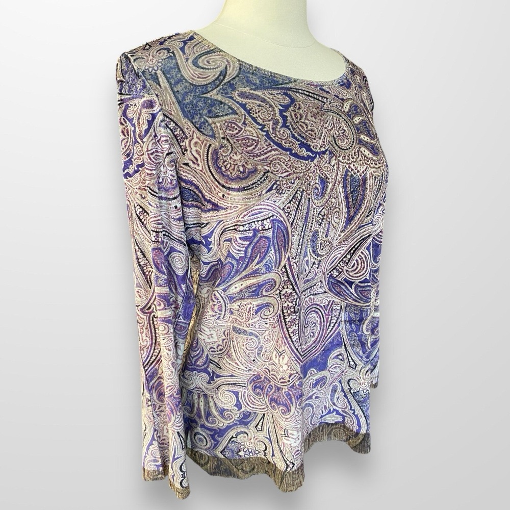 Chico's Woman's Size 1 Small Top Shirt Velvet Stretch Beaded Long Sleeve Tunic